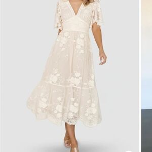 Baltic Born Ivory Lace Floral Midi Dress